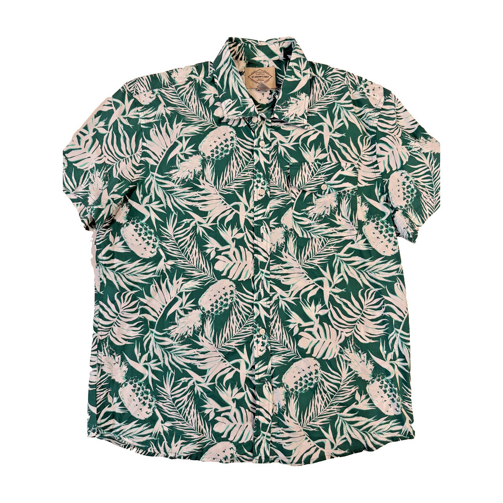 St‎ John’s Bay Shirt Mens XL Green White Pineapple Hawaiian Button Up Tropical